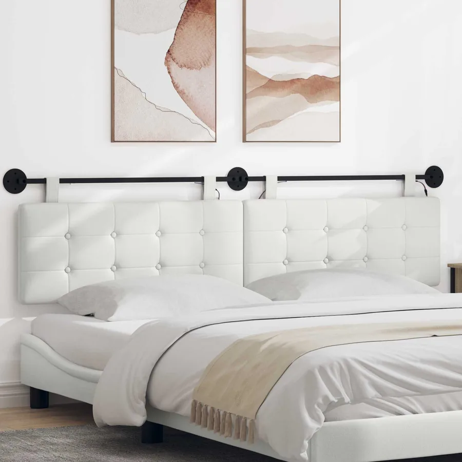 Tête de lit suspendue Avec lumière LED Blanc Simili cuir