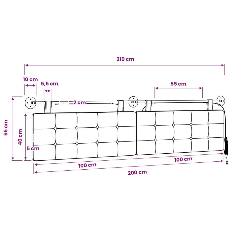 Tête de lit suspendue Avec lumière LED Blanc Simili cuir - 13