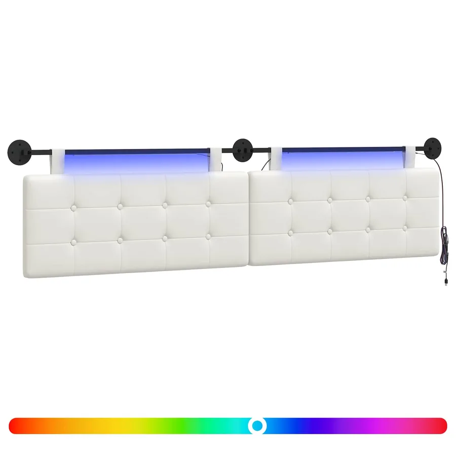 Tête de lit suspendue Avec lumière LED Blanc Simili cuir - 2