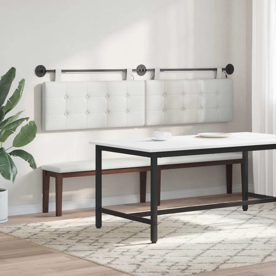 Tête de lit suspendue Avec lumière LED Blanc Simili cuir - 4
