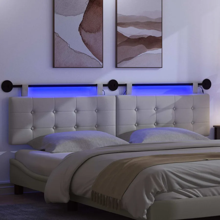 Tête de lit suspendue Avec lumière LED Blanc Simili cuir - 5