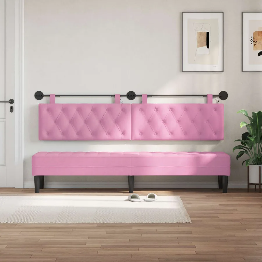 Tête de lit suspendue Avec lumière LED Rose Tissu - 3