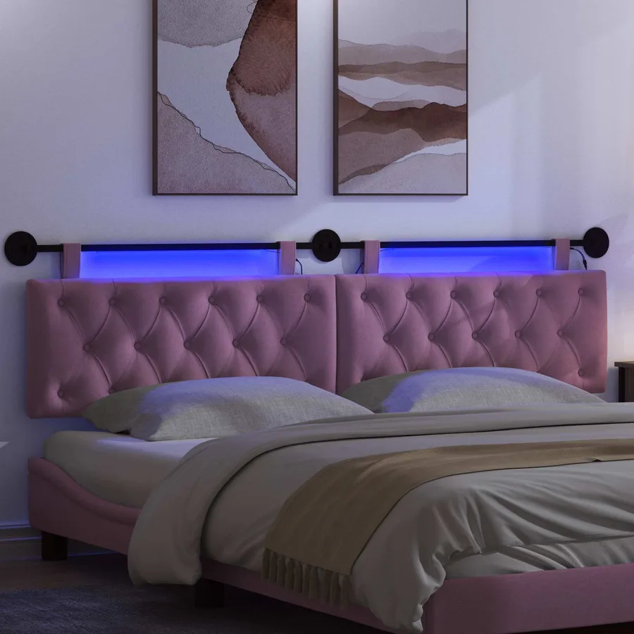 Tête de lit suspendue Avec lumière LED Rose Tissu - 5