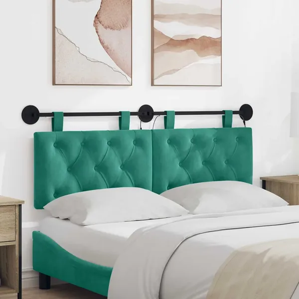 Tête de lit suspendue Avec lumière LED Turquoise Velours