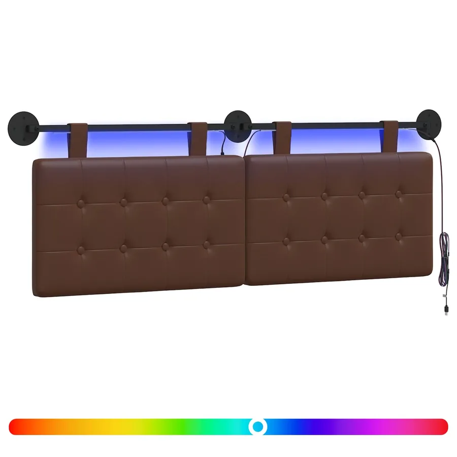 Tête de lit suspendue Avec lumière LED Marron Simili cuir - 2