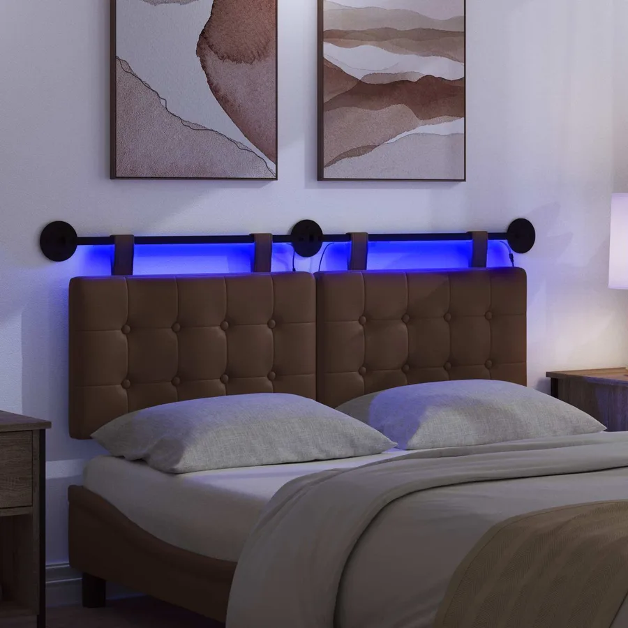Tête de lit suspendue Avec lumière LED Marron Simili cuir - 5