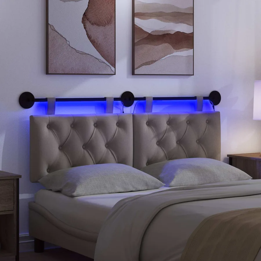 Tête de lit suspendue Avec lumière LED Taupe Tissu - 5