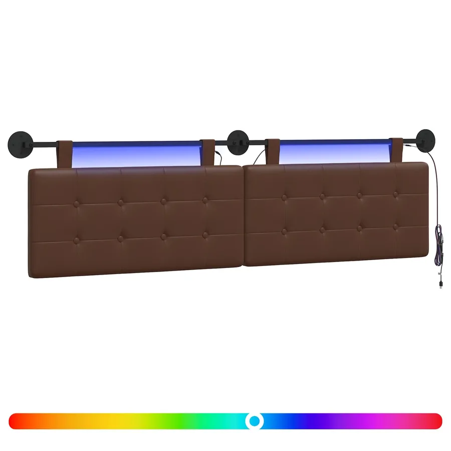 Tête de lit suspendue Avec lumière LED Marron Simili cuir - 2