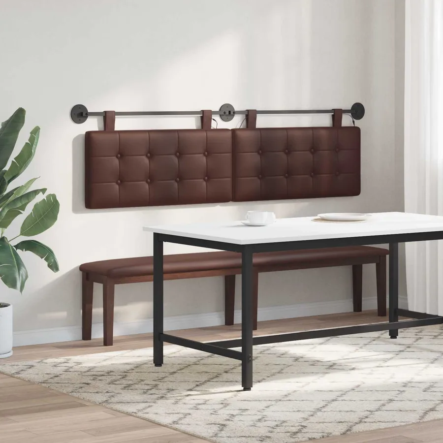 Tête de lit suspendue Avec lumière LED Marron Simili cuir - 4
