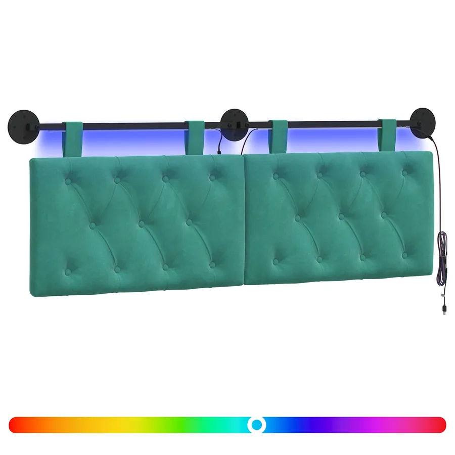 Tête de lit suspendue Avec lumière LED Turquoise Velours - 2