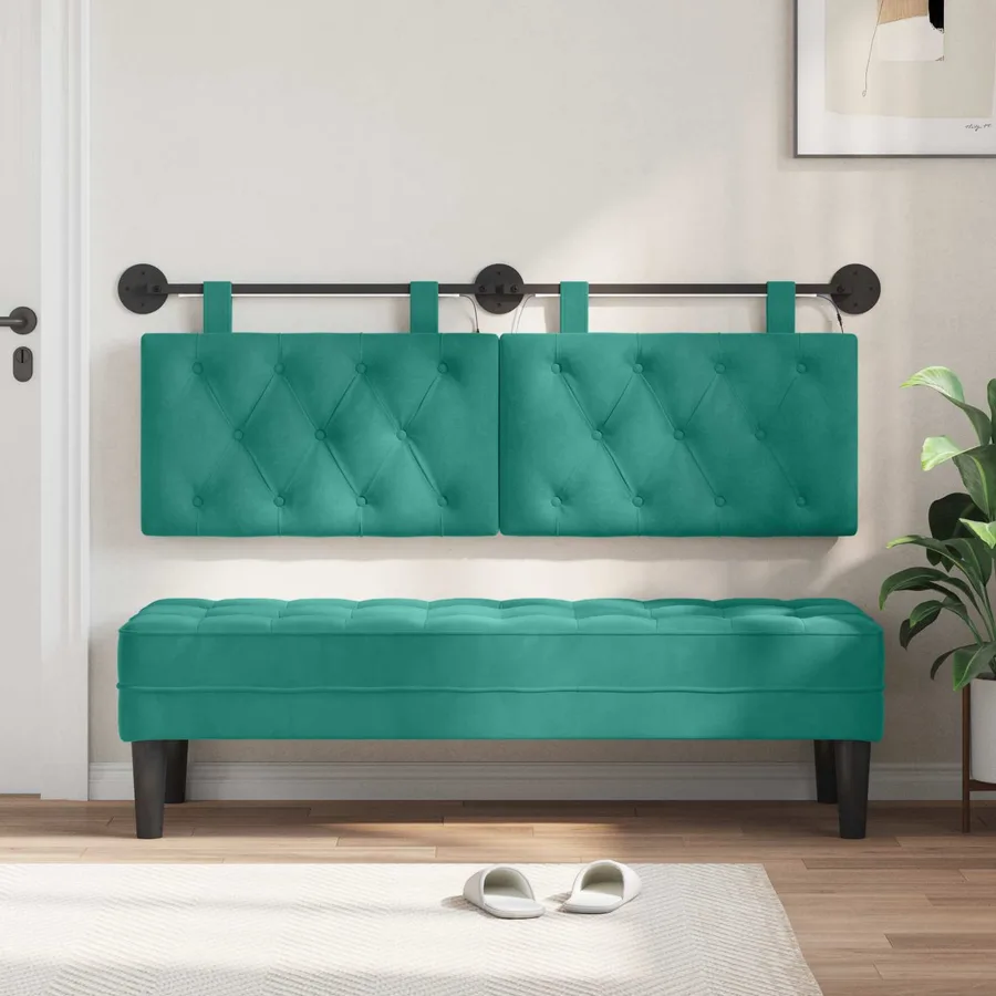 Tête de lit suspendue Avec lumière LED Turquoise Velours - 3