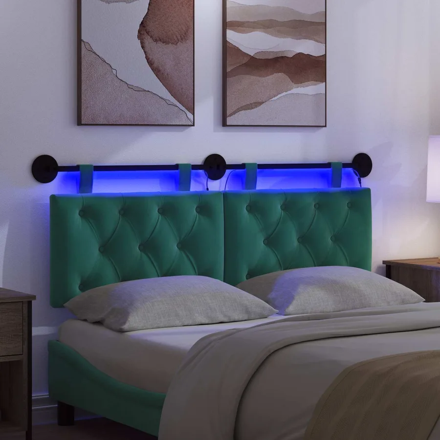 Tête de lit suspendue Avec lumière LED Turquoise Velours - 5