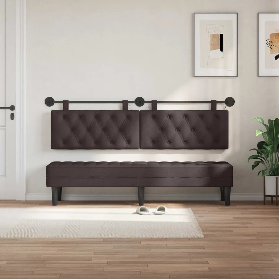 Tête de lit suspendue Avec lumière LED Marron foncé Tissu - 3