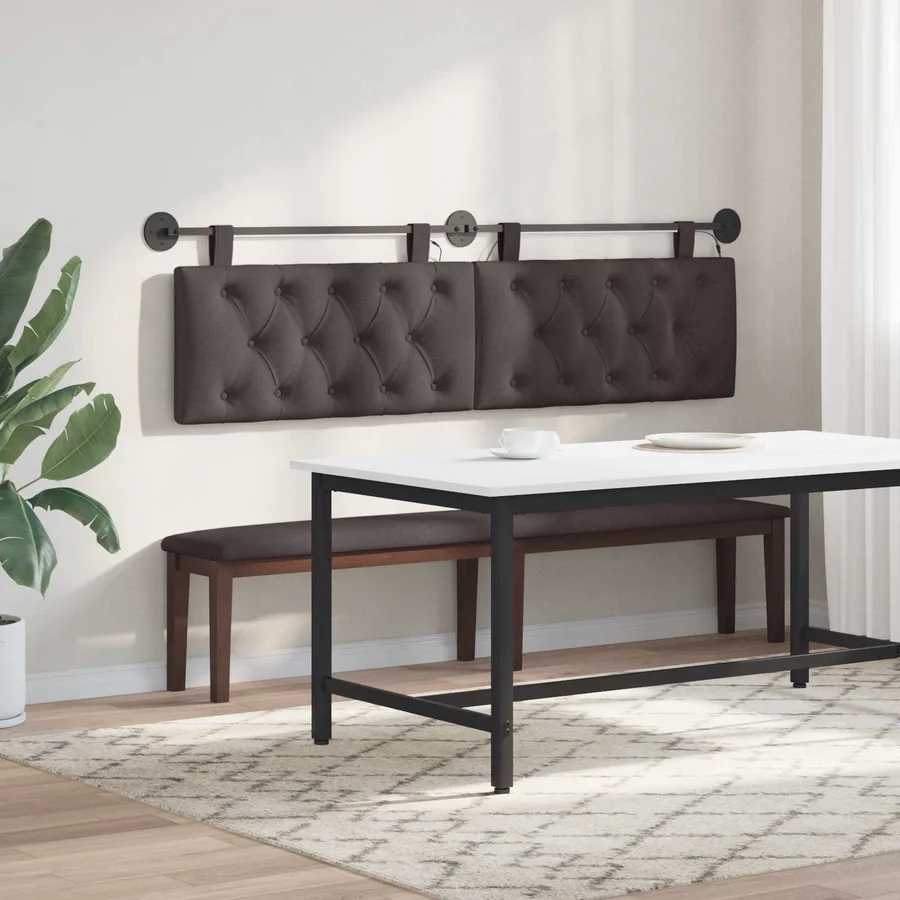 Tête de lit suspendue Avec lumière LED Marron foncé Tissu - 4