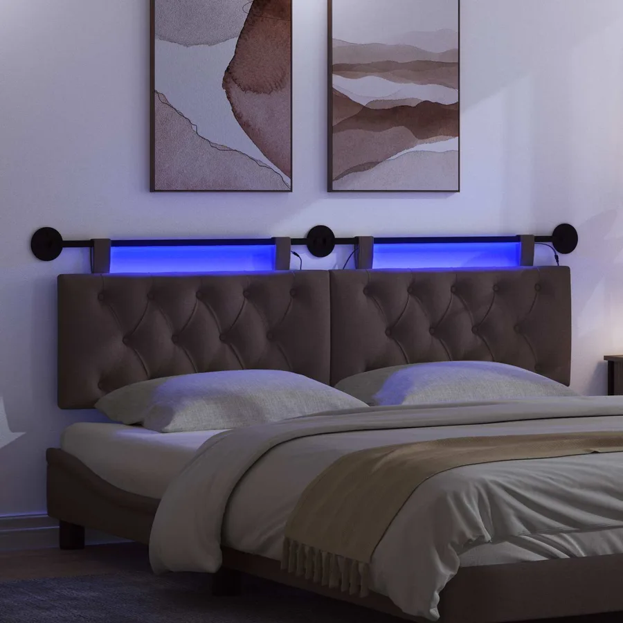 Tête de lit suspendue Avec lumière LED Marron foncé Tissu - 5