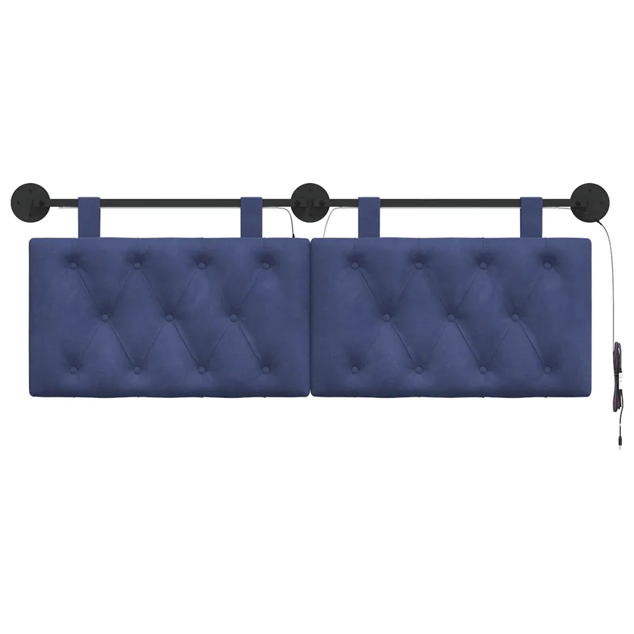 Tête de lit suspendue Avec lumière LED Bleu police Velours - 6
