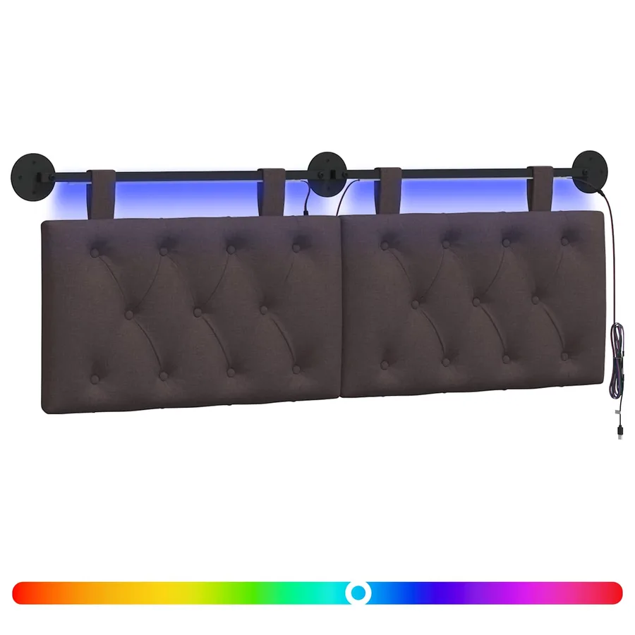 Tête de lit suspendue Avec lumière LED Marron foncé Tissu - 2