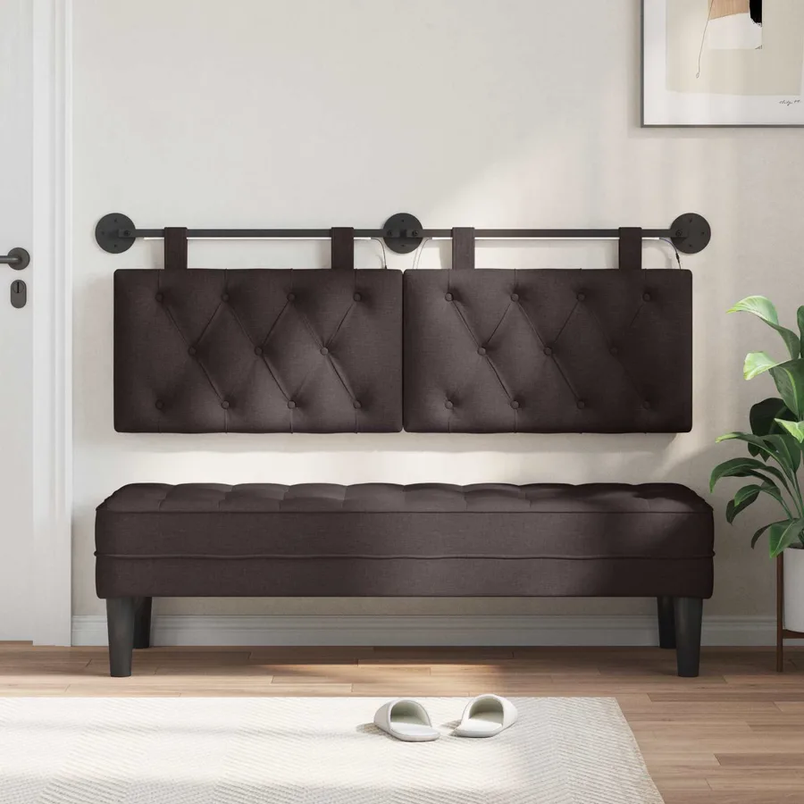 Tête de lit suspendue Avec lumière LED Marron foncé Tissu - 3