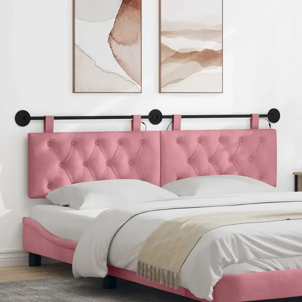 Tête de lit suspendue Avec lumière LED Rose Velours