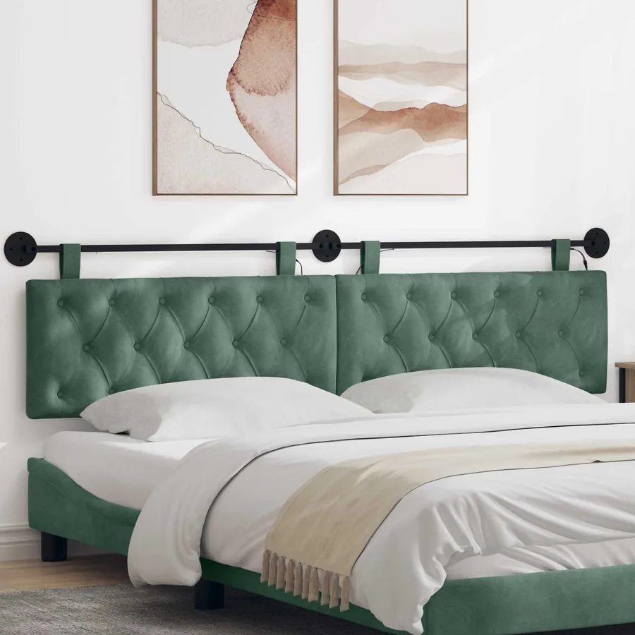 Tête de lit suspendue Avec lumière LED Vert Mer Velours