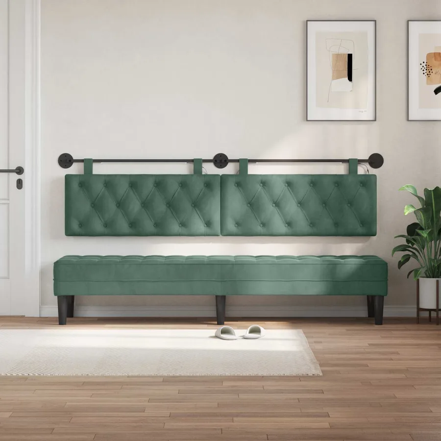 Tête de lit suspendue Avec lumière LED Vert Mer Velours - 3
