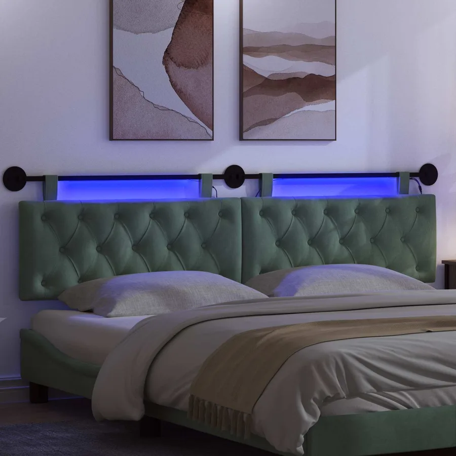 Tête de lit suspendue Avec lumière LED Vert Mer Velours - 5