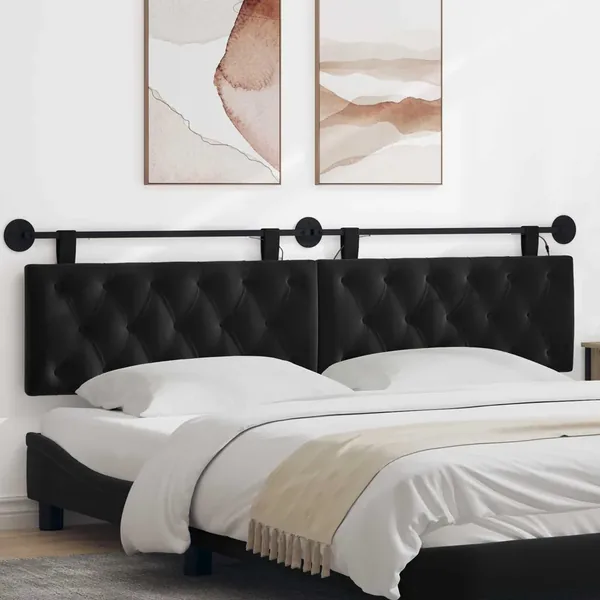 Tête de lit suspendue Avec lumière LED Noir Velours