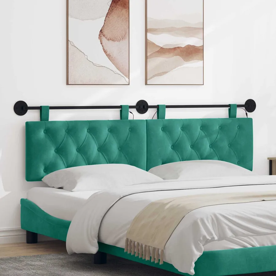 Tête de lit suspendue Avec lumière LED Turquoise Velours