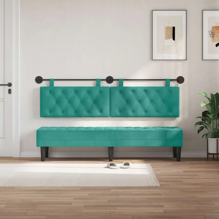 Tête de lit suspendue Avec lumière LED Turquoise Velours - 3