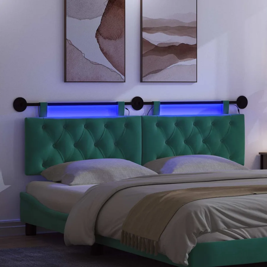 Tête de lit suspendue Avec lumière LED Turquoise Velours - 5