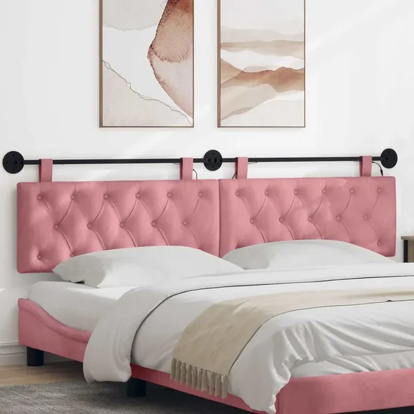 Tête de lit suspendue Avec lumière LED Rose Velours