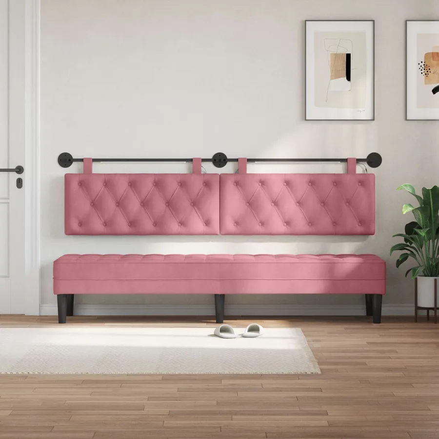 Tête de lit suspendue Avec lumière LED Rose Velours - 3