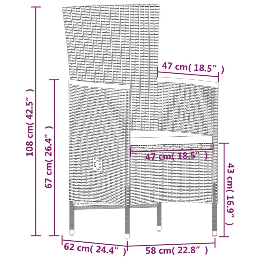 Ensemble à manger de jardin avec coussins 9 pcs noir - 10