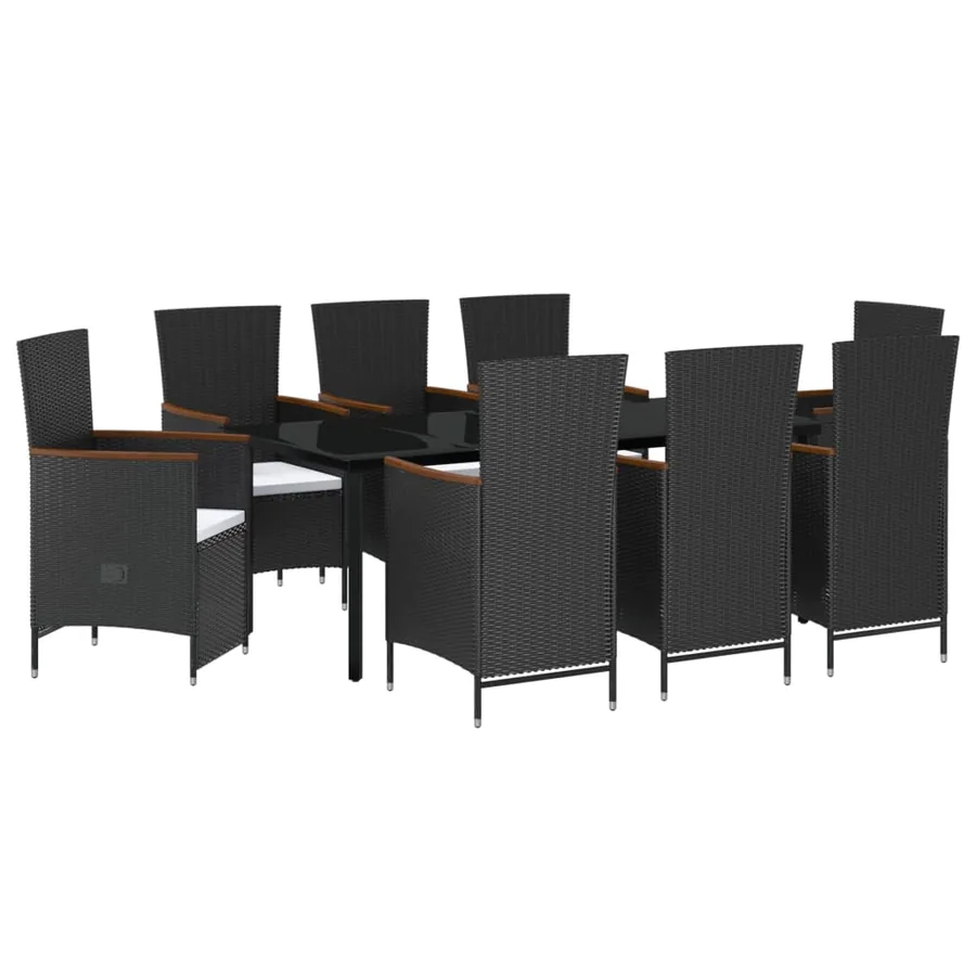Ensemble à manger de jardin avec coussins 9 pcs noir - 2