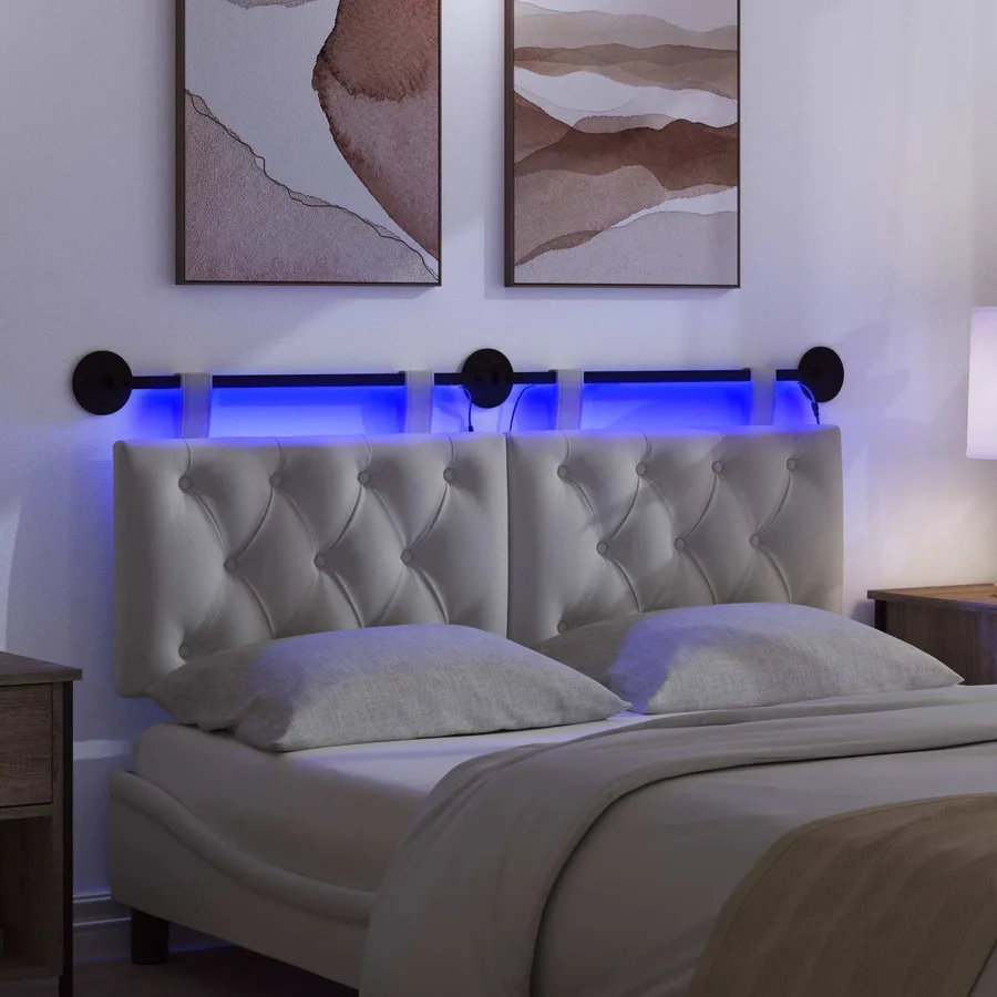 Tête de lit suspendue Avec lumière LED Blanc Tissu - 5