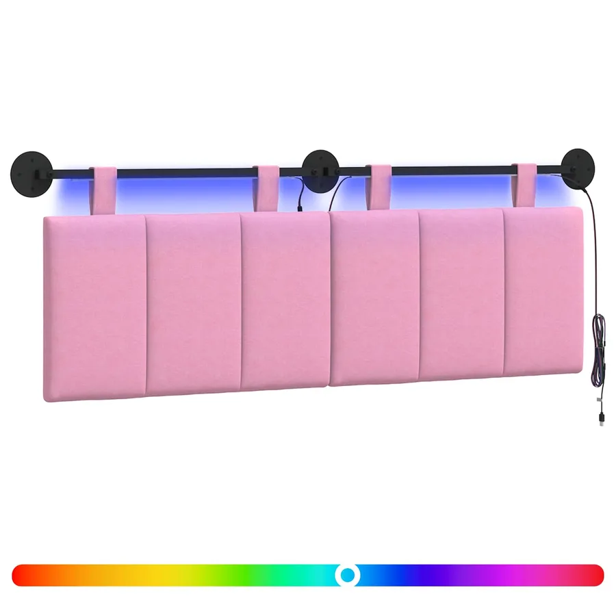 Tête de lit suspendue Avec lumière LED Rose Tissu - 2