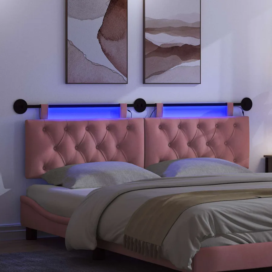 Tête de lit suspendue Avec lumière LED Rose Velours - 5
