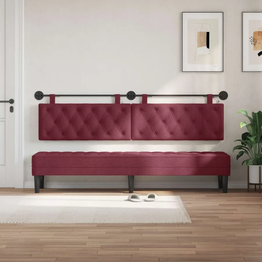 Tête de lit suspendue Avec lumière LED Bordeaux Tissu - 3