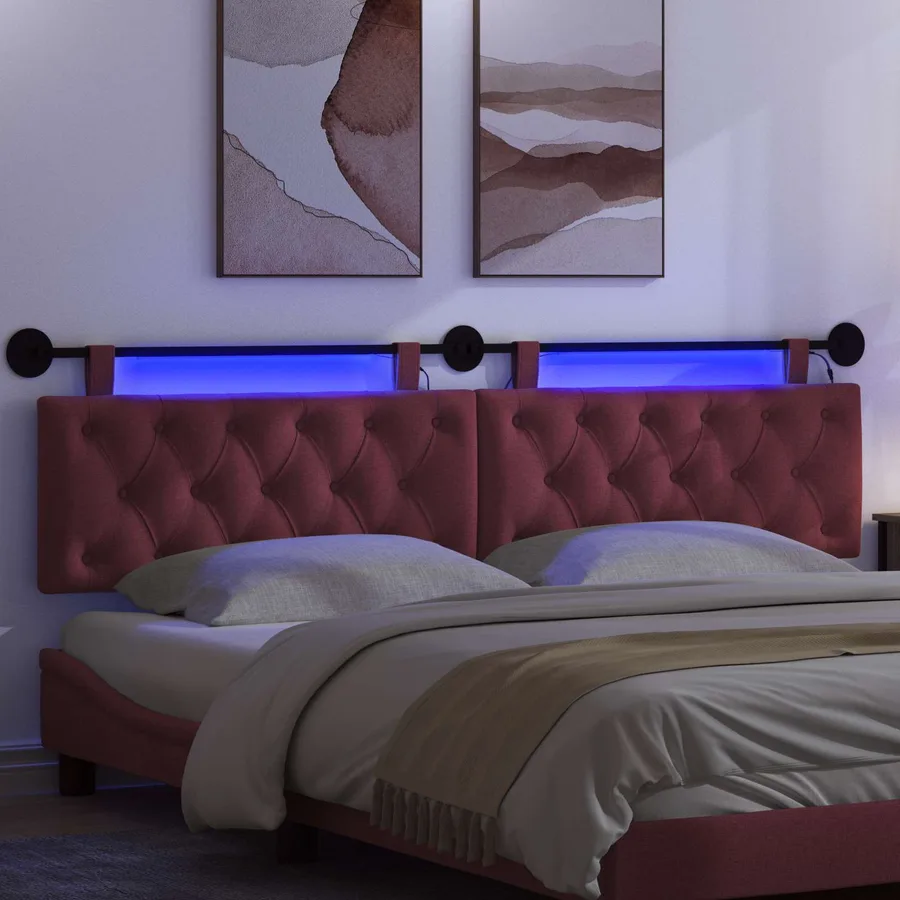 Tête de lit suspendue Avec lumière LED Bordeaux Tissu - 5