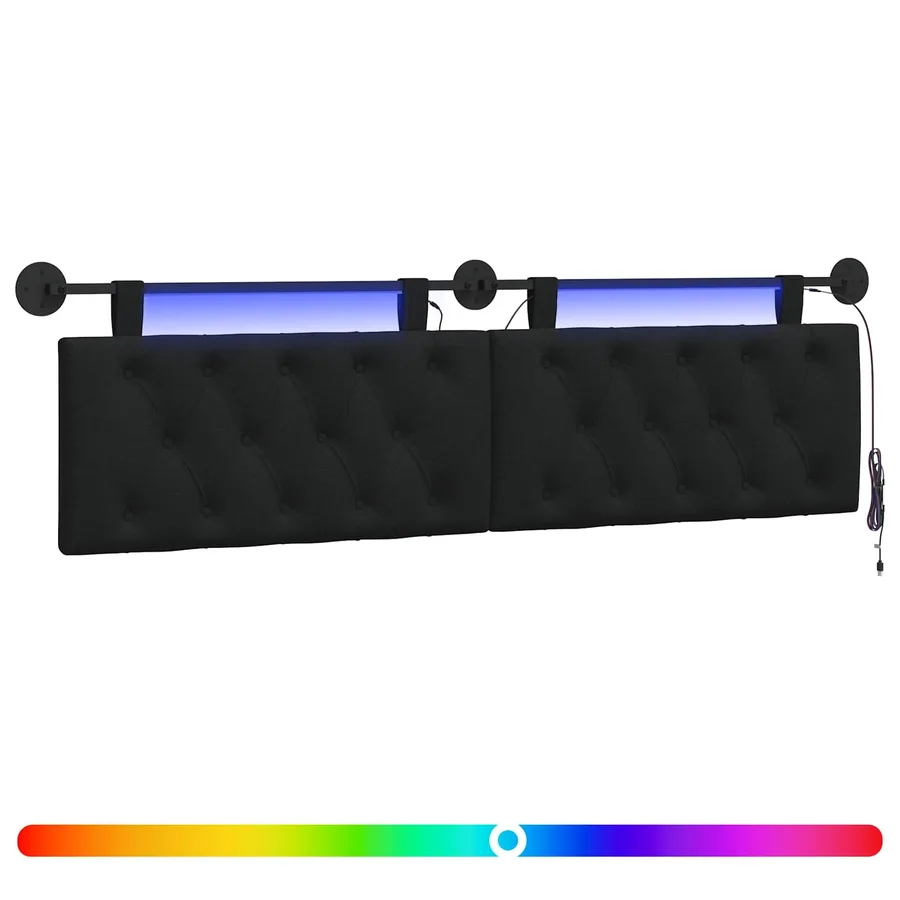 Tête de lit suspendue Avec lumière LED Noir Tissu - 2