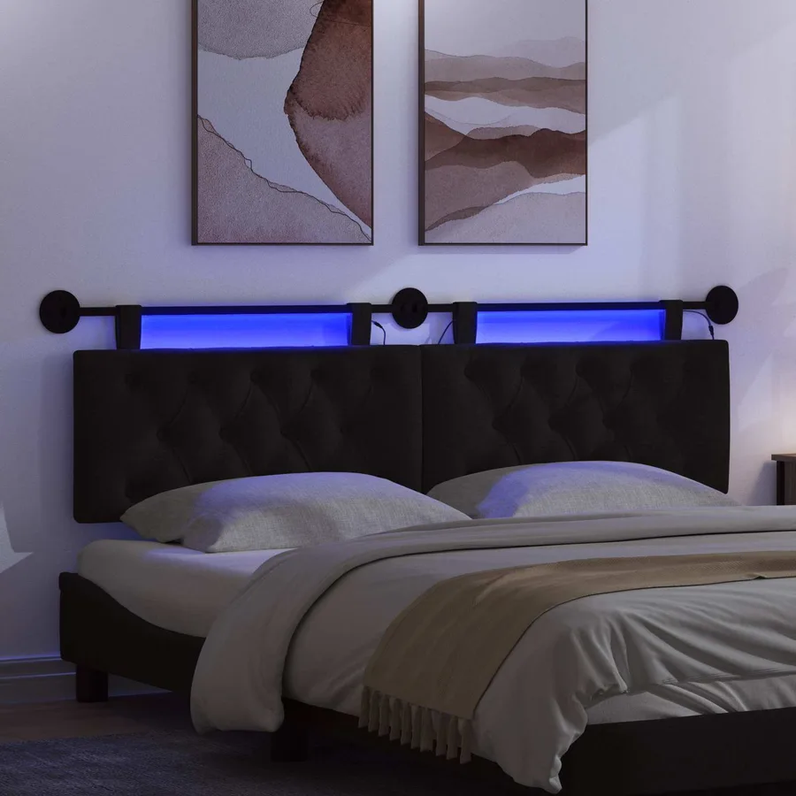Tête de lit suspendue Avec lumière LED Noir Tissu - 5