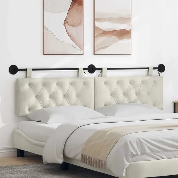 Tête de lit suspendue Avec lumière LED Crème Velours
