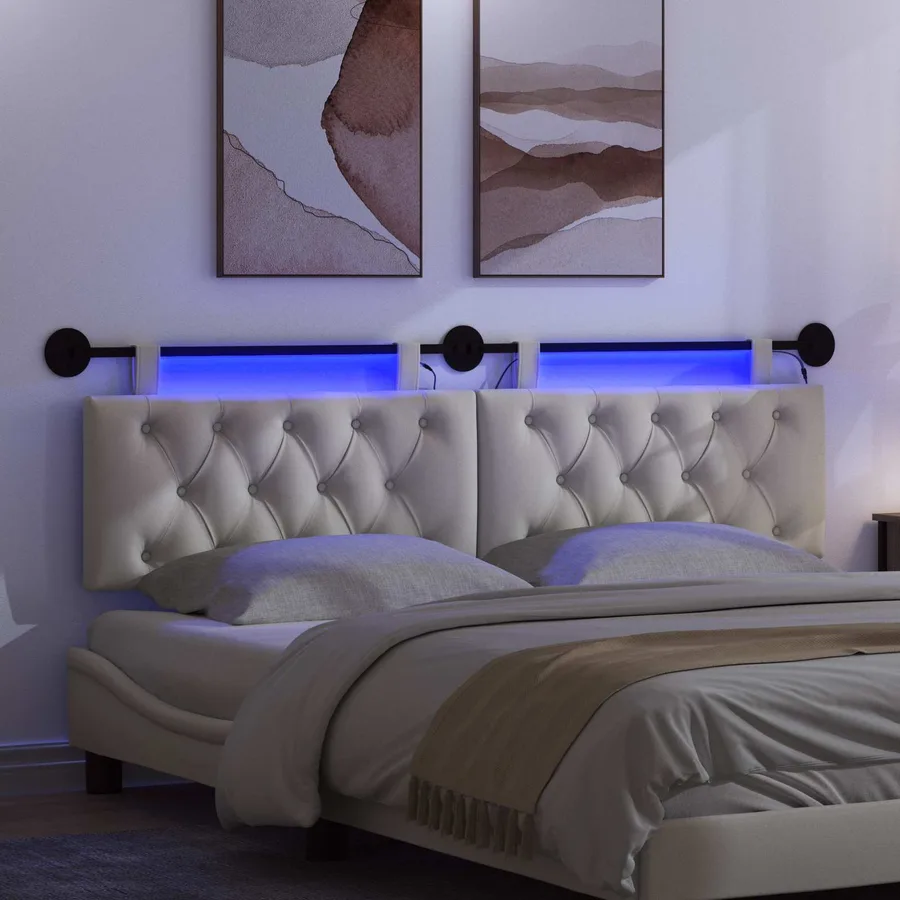 Tête de lit suspendue Avec lumière LED Crème Velours - 5