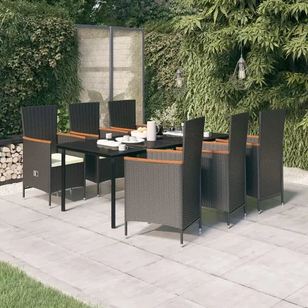 Ensemble à manger de jardin avec coussins 7 pcs Noir
