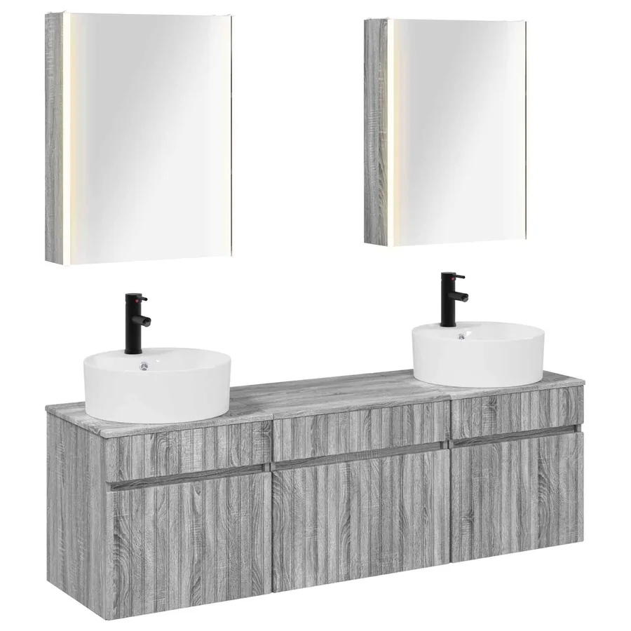 Ensemble d'armoire de salle de bain 5 pcs Sonoma gris - 2
