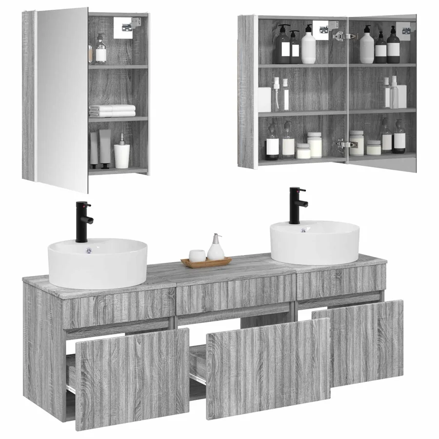 Ensemble d'armoire de salle de bain 5 pcs Sonoma gris - 3