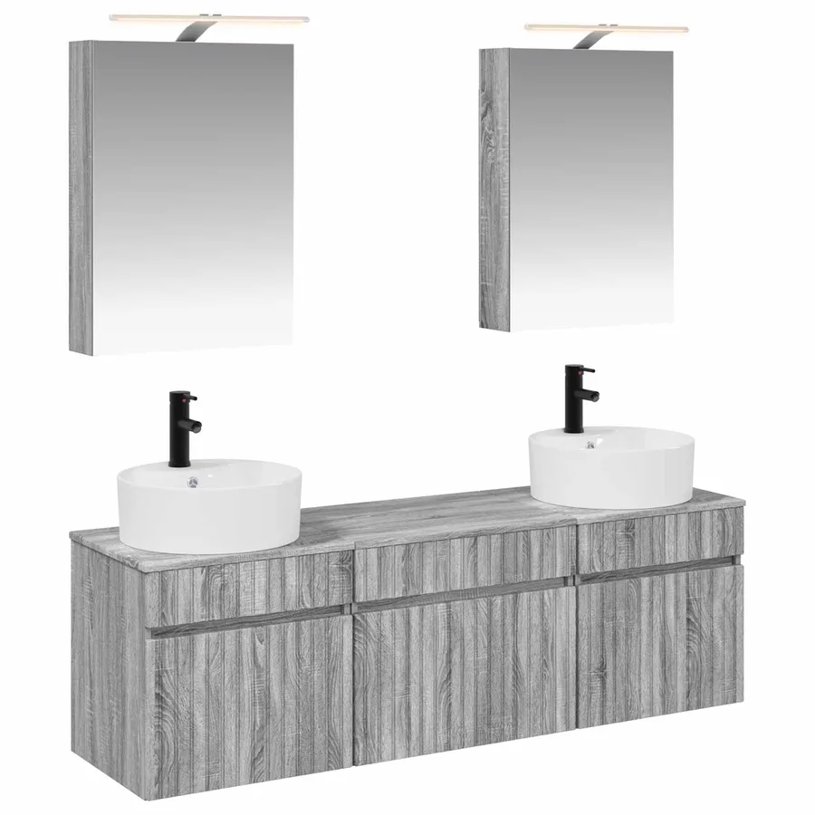 Ensemble d'armoire de salle de bain 5 pcs Sonoma gris - 2