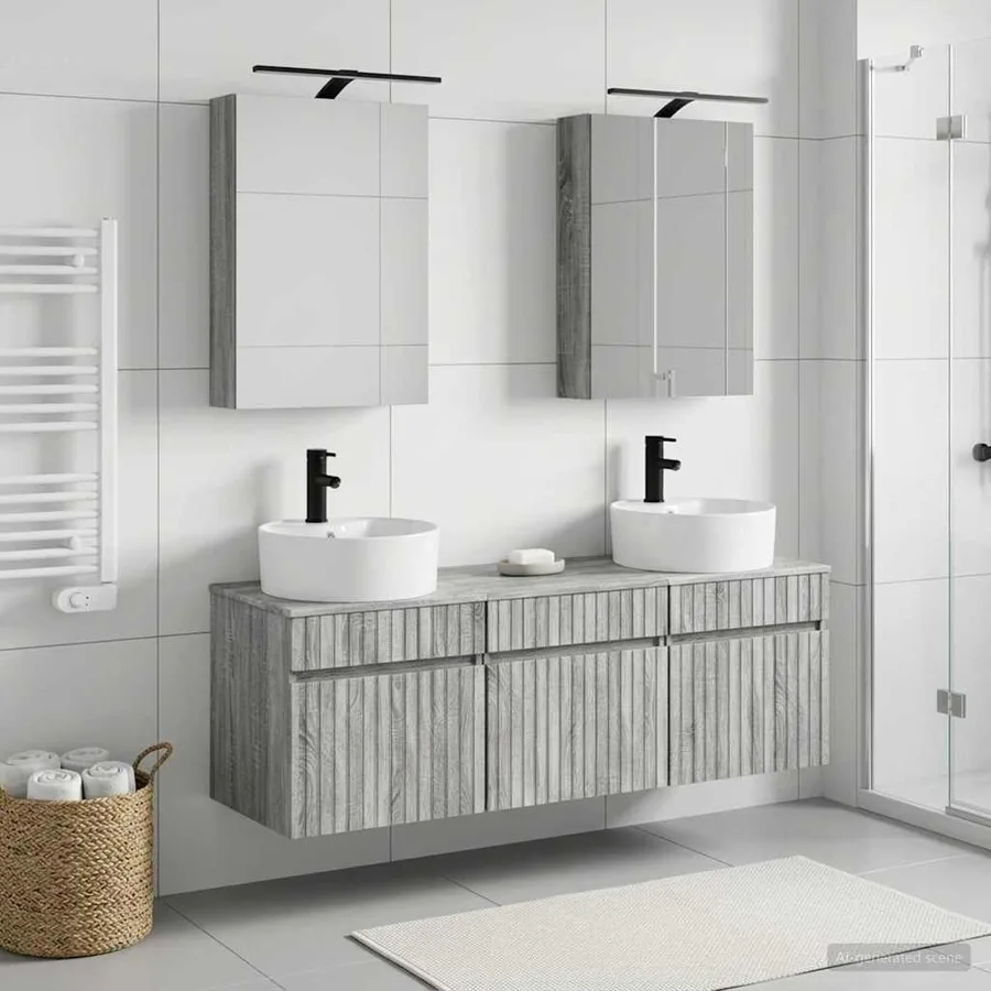 Ensemble d'armoire de salle de bain 5 pcs Sonoma gris - 4