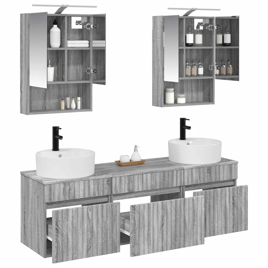 Ensemble d'armoire de salle de bain 5 pcs Sonoma gris - 3