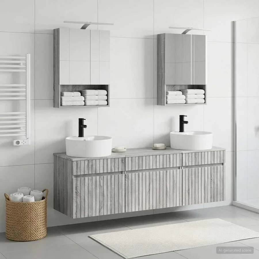 Ensemble d'armoire de salle de bain 5 pcs Sonoma gris - 4
